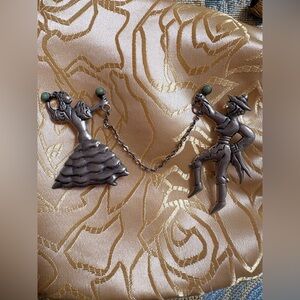 Pre 1950s Vintage Mexican Sterling Silver Turquoise Flamenco Dancers Pin